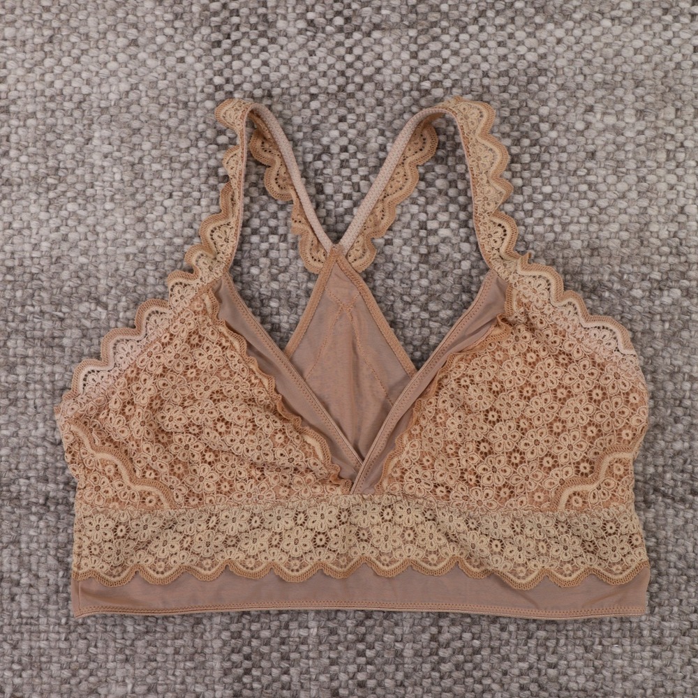 Aerie Lace Racerback Bralette Womens M Tan Excellent Scalloped Floral V-Neck